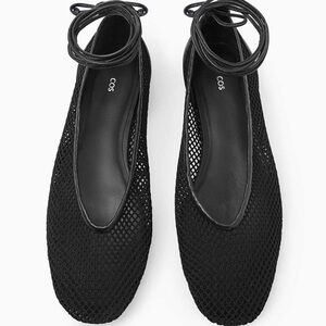Leather trimmed mesh ballet flats